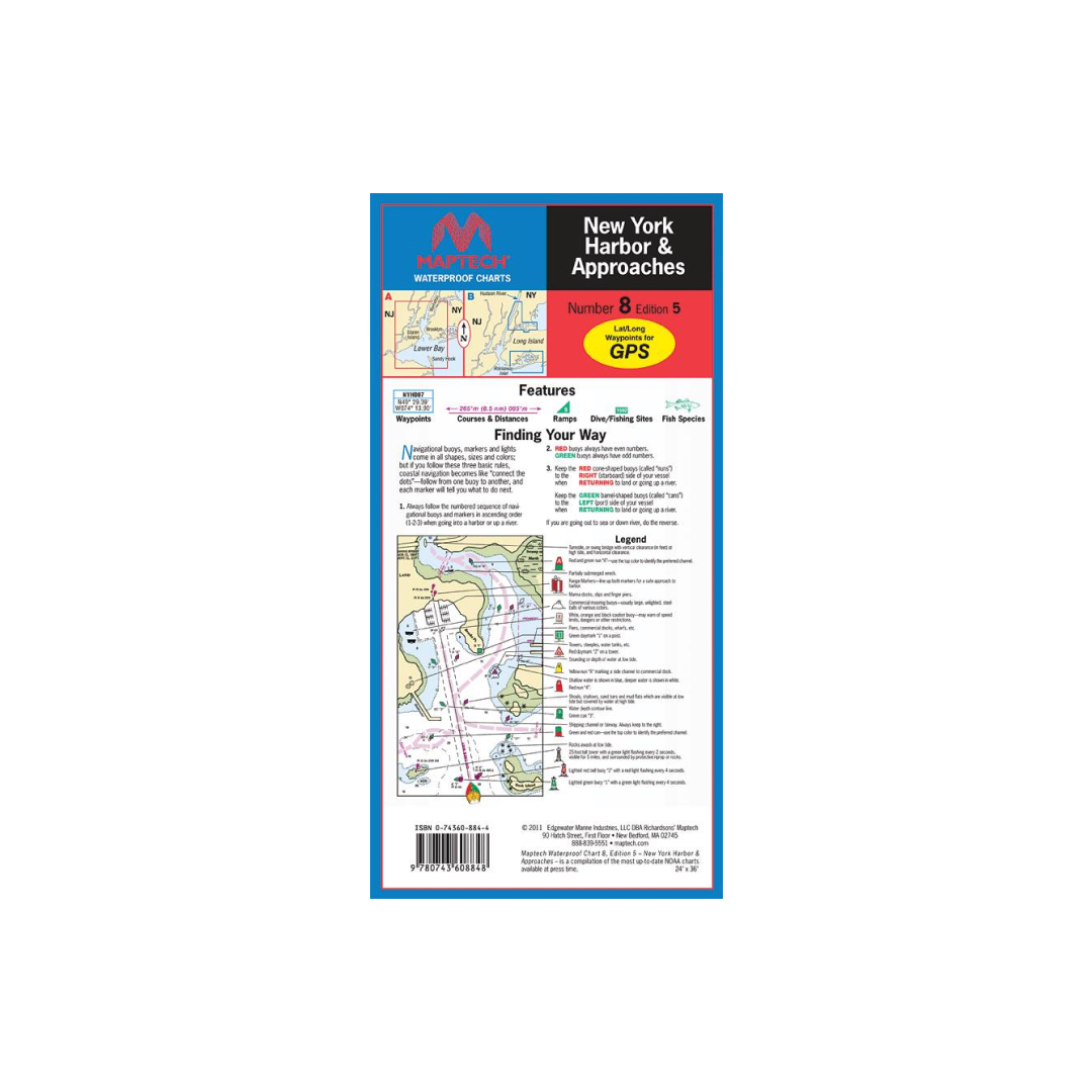 New York Harbor and Approaches Waterproof Chart by Maptech WPC008 5E (OLD EDITION / REDUCED)
