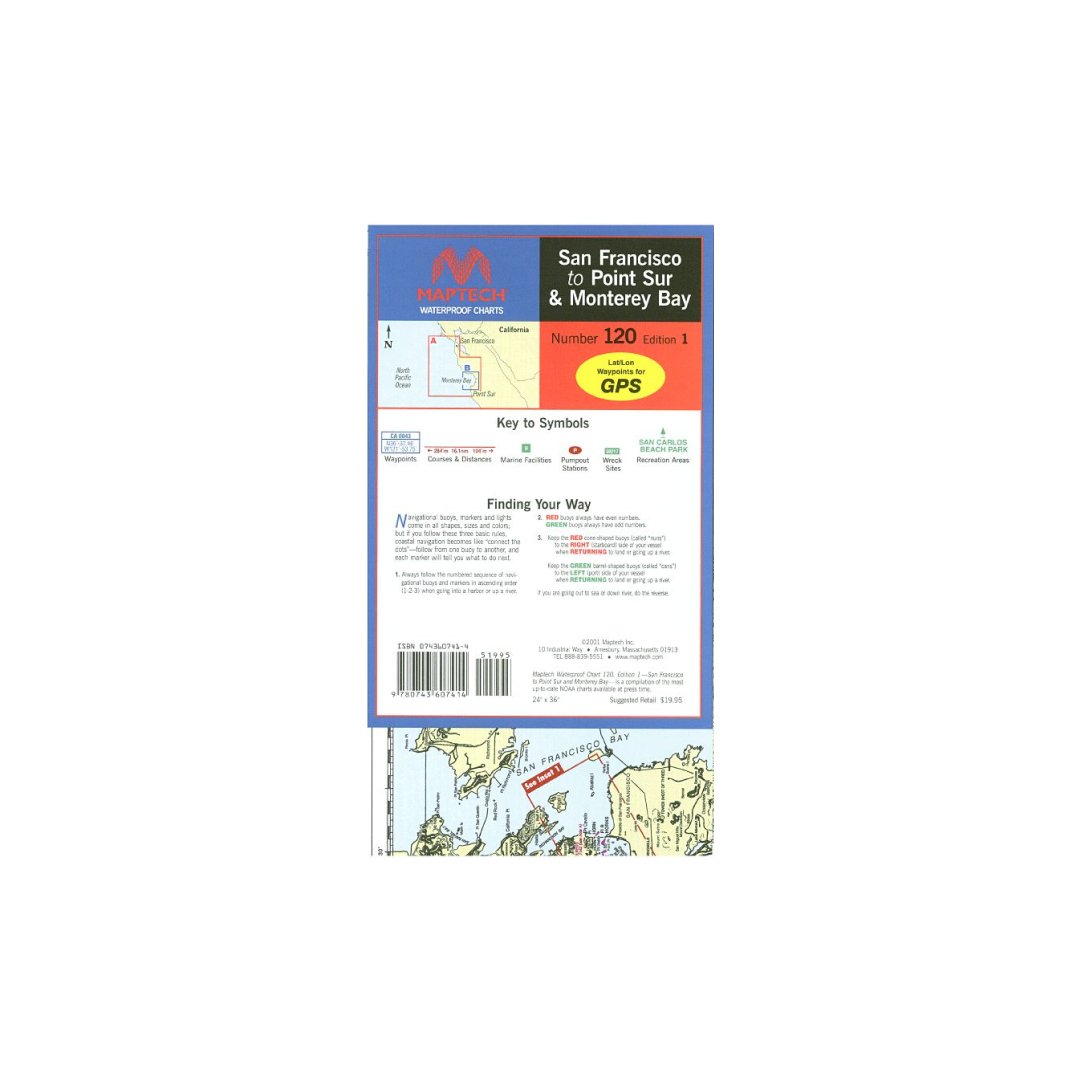 San Francisco to Point Sur & Monterey Bay Waterproof Chart by Maptech WPC120 2E