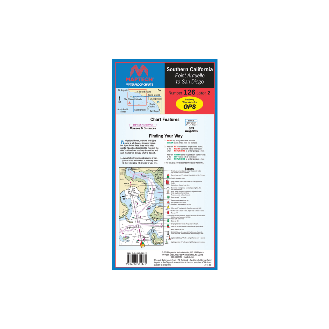 Southern California: Point Arguello to San Diego Waterproof Chart by Maptech WPC126 2E