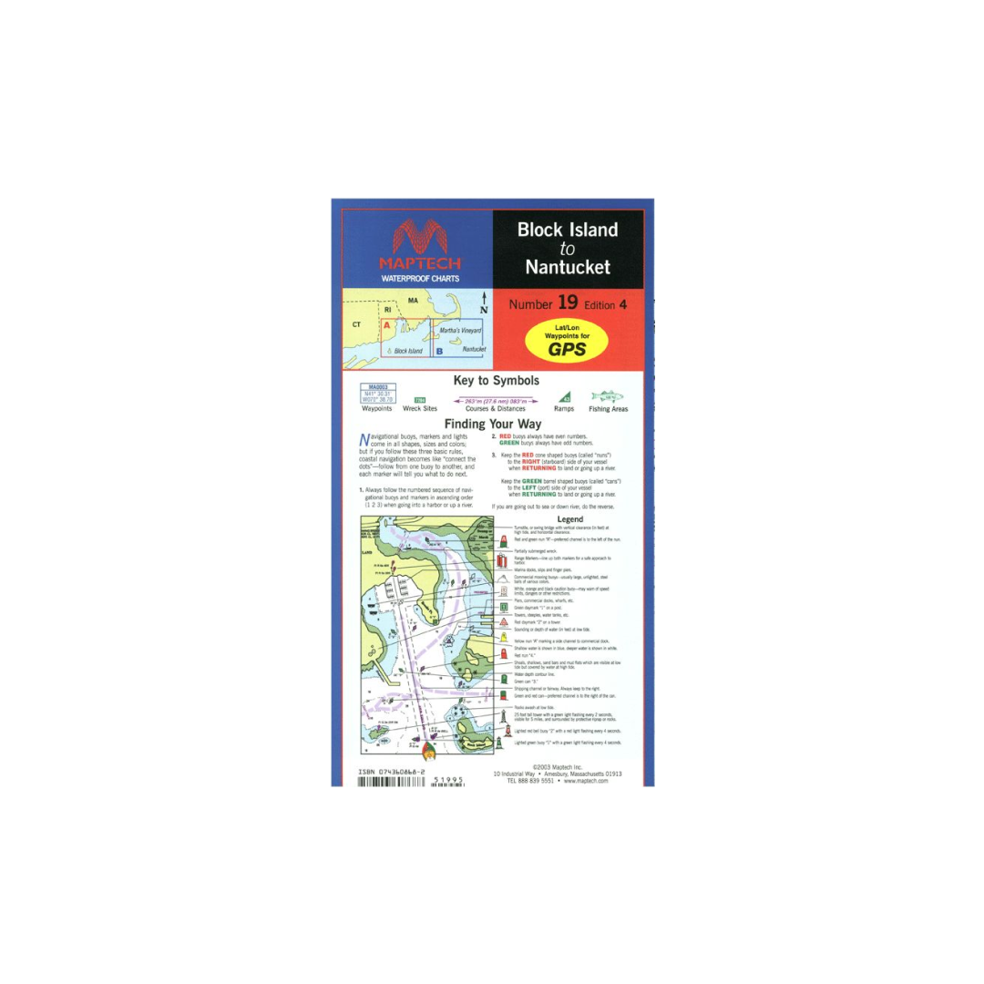 Block Island to Nantucket Waterproof Chart by Maptech WPC019 5E