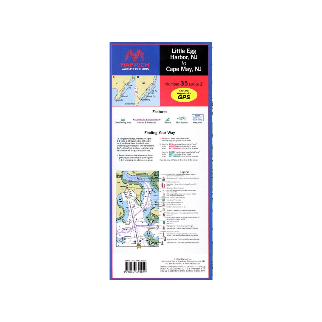 Little Egg Harbor, NJ to Cape May, NJ Waterproof Chart by Maptech WPC035 3E