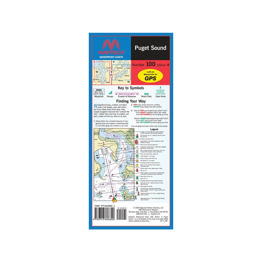 Puget Sound Waterproof Chart by Maptech WPC100 5E