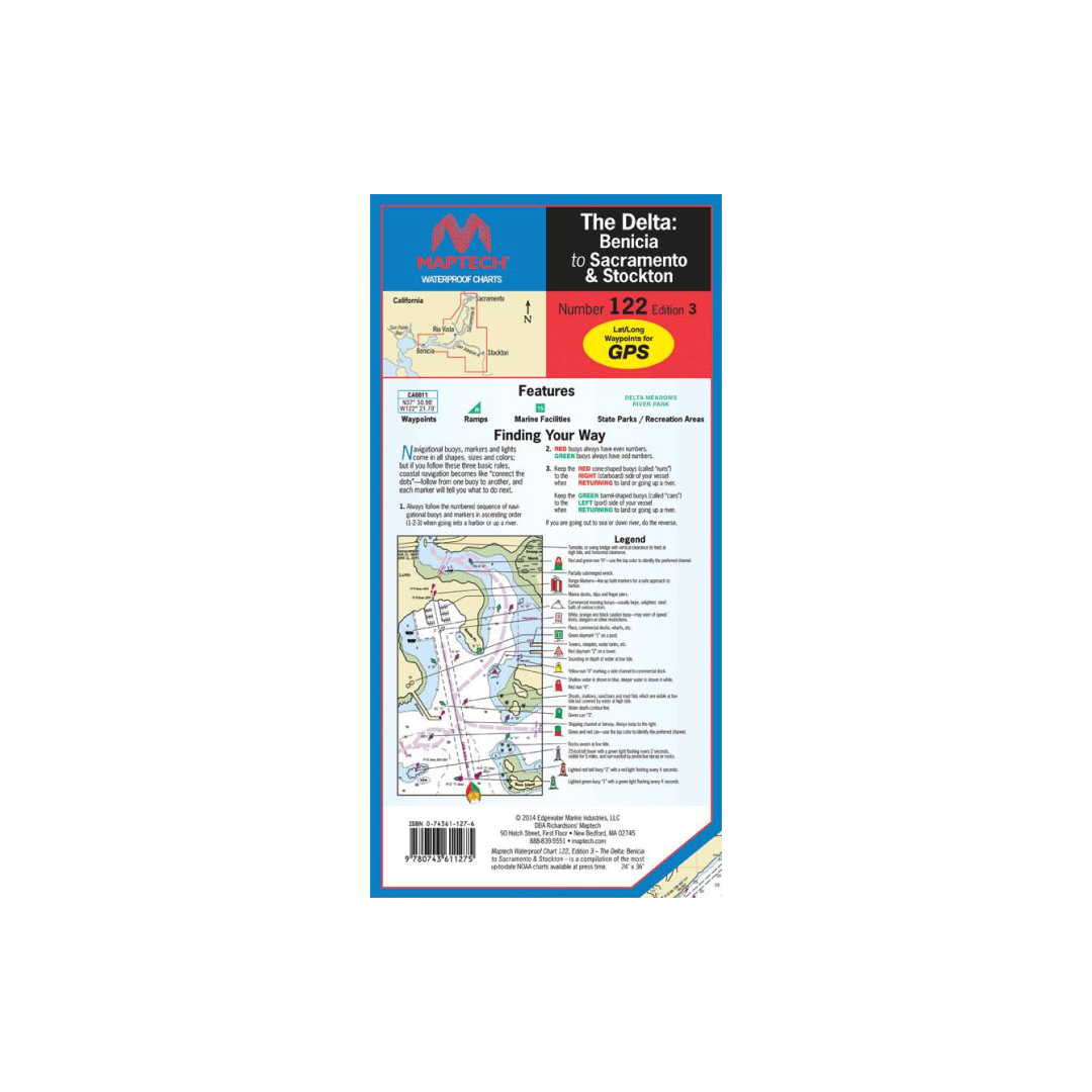 The Delta-Benicia to Sacramento & Stockton Waterproof Chart by Maptech WPC122 3E