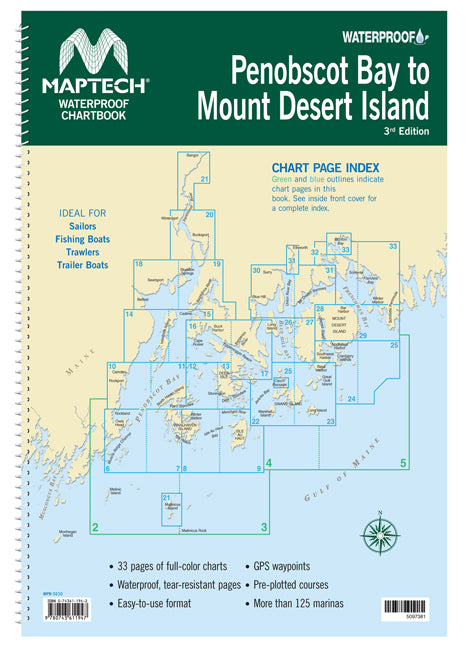 Penobscot Bay to Mt. Desert Island, ME Waterproof Chartbook by Maptech WPB210 3E